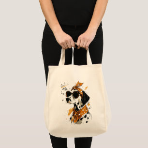 Bolsa Tote Cachorro dálmata legal com óculos de sol e laço de