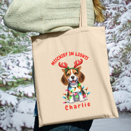 Bolsa Tote Cachorro das Luzes de Natal da Beagle com Aquarela