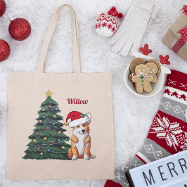 Bolsa Tote Cachorro de Árvore de Natal Personalizado de Corgi