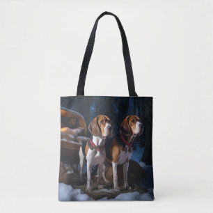 Bolsa Tote Cachorro de Caça Inglês Americano Snowy Sleigh Nat