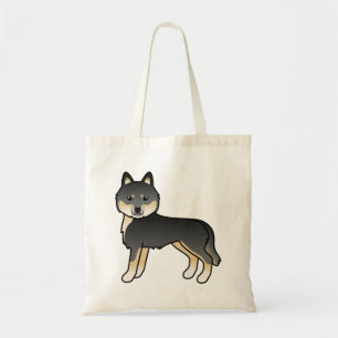 Bolsa Tote Cachorro de Cartoon Negro E Panorâmico Siberiano