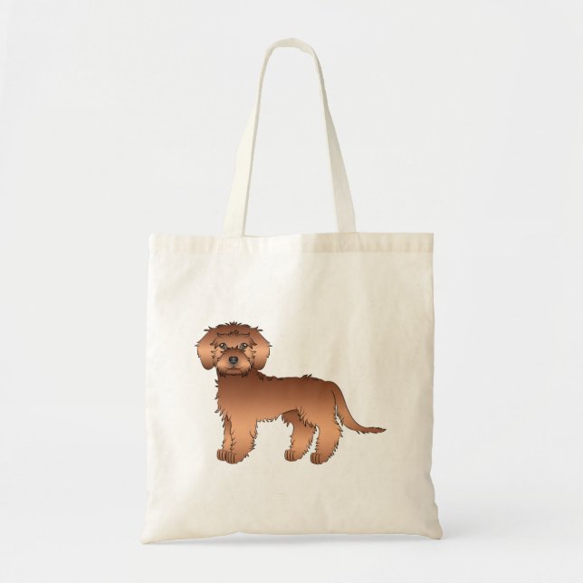 Bolsa Tote Cachorro de Cartoon Vermelho Mini Goldendoodle (Frente)