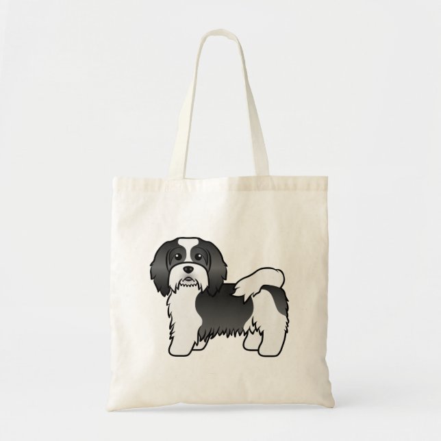 Bolsa Tote Cachorro De Cartoons De Cartoon Negro E Branco (Frente)