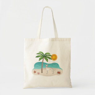 Bolsa Tote Cachorro De Creme Na Praia Tropical De Verão