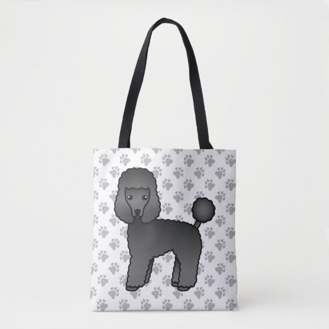 Bolsa Tote Cachorro de desenho animado fofo Poodle Toy preto (Frente)