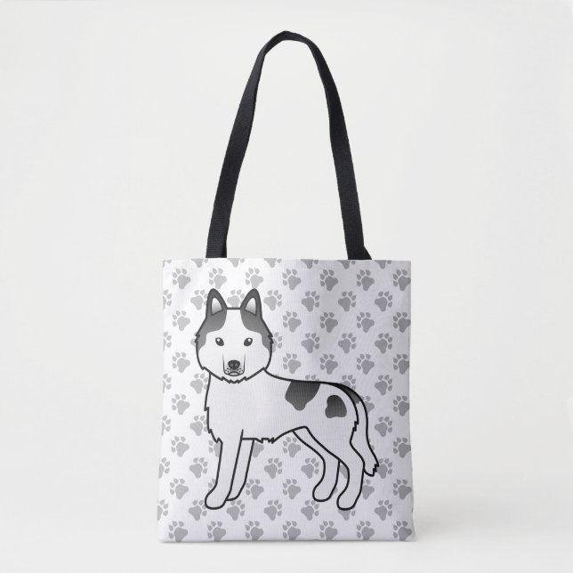 Bolsa Tote Cachorro de desenho animado Husky Siberiano Piebal (Frente)