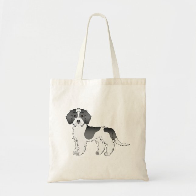 Bolsa Tote Cachorro de desenho animado preto parti-color Mini (Frente)