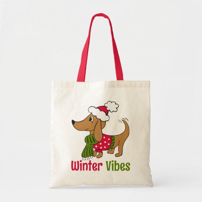Bolsa Tote Cachorro de Inverno Dachshund  (Frente)