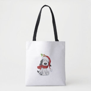 Bolsa Tote Cachorro de Natal bonito com Papai Noel e Scarf