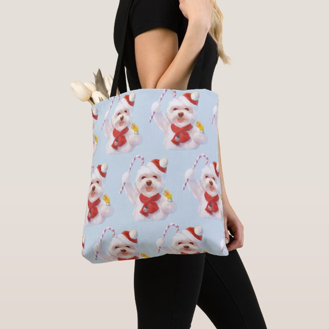 Bolsa Tote Cachorro de Natal com Canas Doces (Close Up)