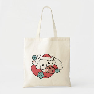 Bolsa Tote Cachorro de Natal em Santa Hat - Feriado Cheque pa