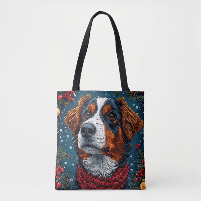 Bolsa Tote Cachorro de Natal fofo Presente de Feriado de Cach (Frente)