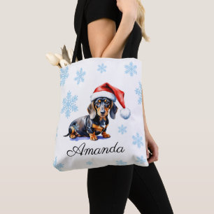 Bolsa Tote Cachorro de Natal Preto e Tan