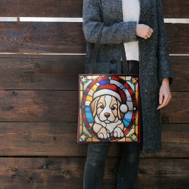 Bolsa Tote Cachorro de Natal Vidro Manchado Falso