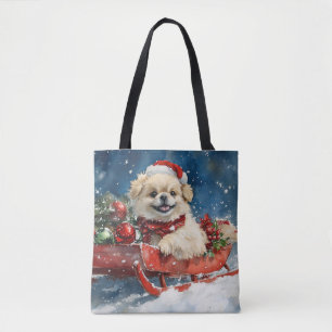 Bolsa Tote Cachorro de Pekingês com Sledge Deixe-o nevar no N