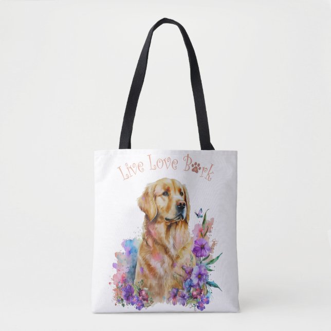 Bolsa Tote Cachorro do Retriever do ouro Mãe Floral (Frente)