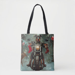 Bolsa Tote Cachorro Doberman Pilotando Motocicleta Natal