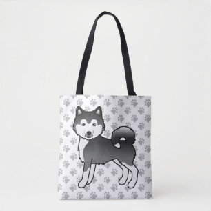 Bolsa Tote Cachorro e patas brancas do Alasca preto e branco