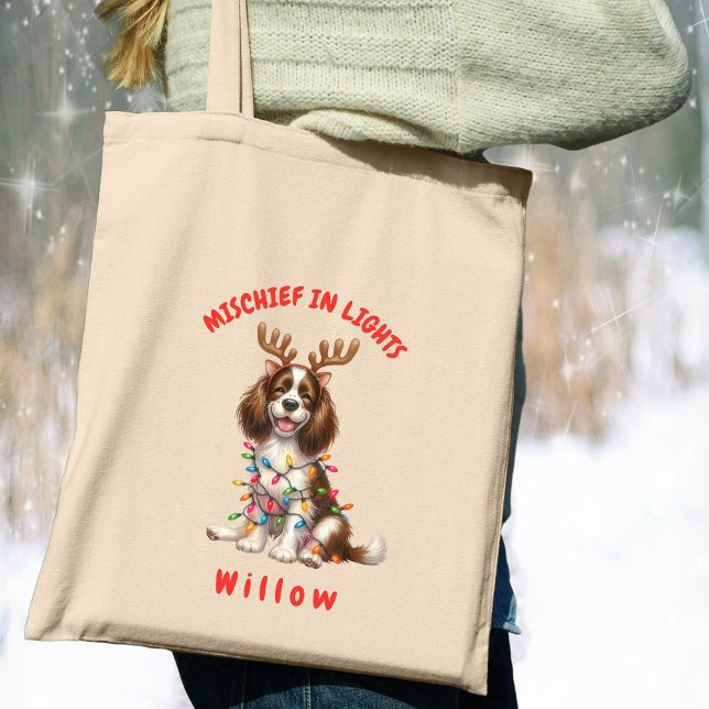 Bolsa Tote Cachorro Espetacular De Springer Espanhol Com Aqua (Carry festive cheer with this custom fun Springer Spaniel tote bag. A perfect gift for dog lovers.)