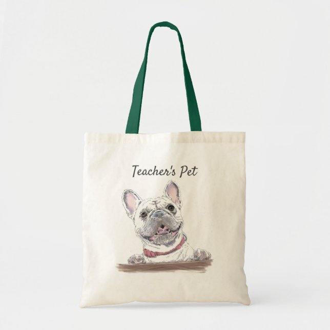 Bolsa Tote Cachorro Feliz Francês Desenho Personalizado (Frente)
