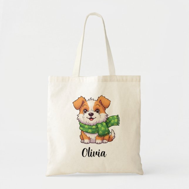 Bolsa Tote Cachorro Fofo com Cachecol de Trevo (Frente)