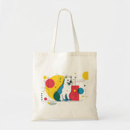 Bolsa Tote Cachorro fofo senta-se em um espaço de arte colori