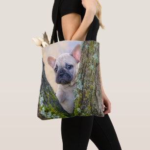 Bolsa Tote Cachorro francês bonito colocando em um galho