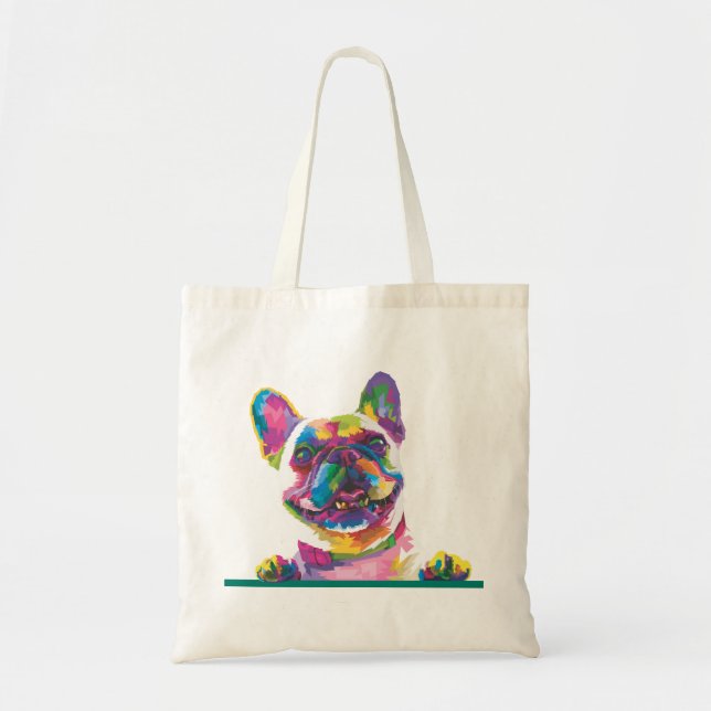 Bolsa Tote Cachorro francês colorido (Frente)