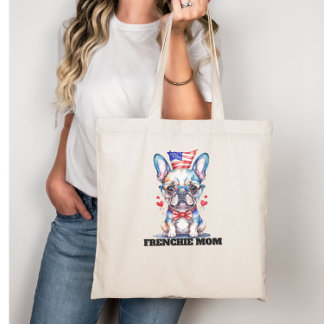 Bolsa Tote Cachorro francês fofo com bandeira americana e cor