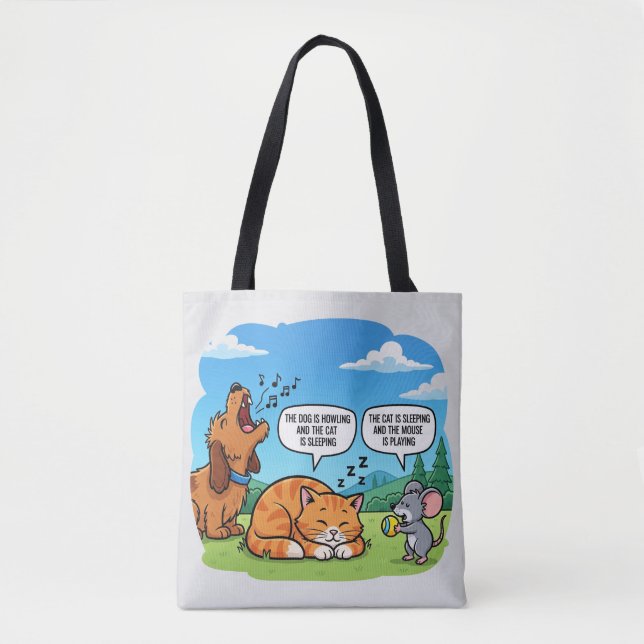 Bolsa Tote Cachorro, Gato e Rato Engraçado (Frente)