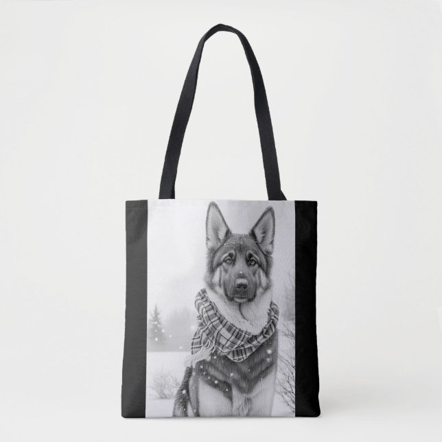 Bolsa Tote Cachorro german shepherd na neve (Frente)