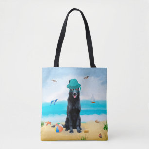 Bolsa Tote Cachorro German shepherd Negro na praia