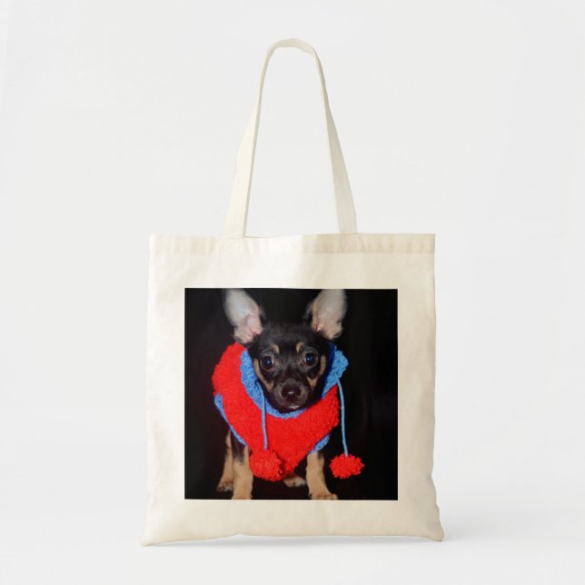 Bolsa Tote Cachorro giro no doce de lã vermelha (Frente)