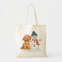 Bolsa Tote Cachorro Goldendoodle de Inverno Boneco de Neve Fo