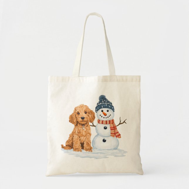 Bolsa Tote Cachorro Goldendoodle de Inverno Boneco de Neve Fo (Frente)