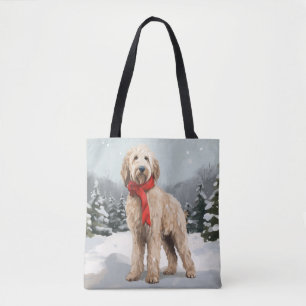 Bolsa Tote Cachorro Goldendoodle na Neve Natal