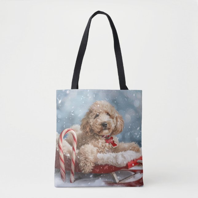 Bolsa Tote Cachorro Goldendoodle Natal Festivo (Frente)