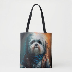 Bolsa Tote Cachorro Havanese em bicicleta pintura digital