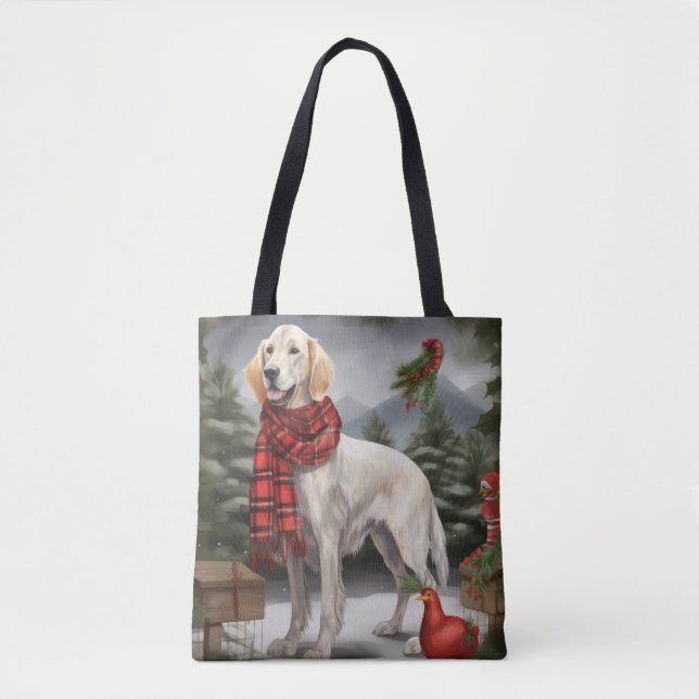 Bolsa Tote Cachorro Inglês no Natal da Neve (Frente)