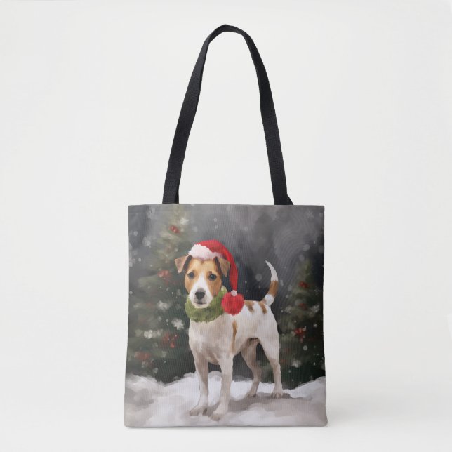 Bolsa Tote Cachorro Jack Russell na Neve Natal (Frente)