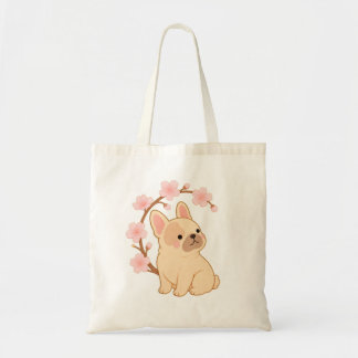 Bolsa Tote Cachorro Japonês Sakura Bulldog Francês Kawaii