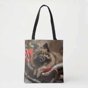 Bolsa Tote Cachorro Keeshond Natal Festivo