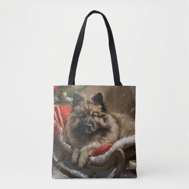 Bolsa Tote Cachorro Keeshond Natal Festivo (Frente)
