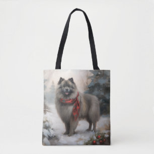 Bolsa Tote Cachorro Keeshond no Natal da Neve