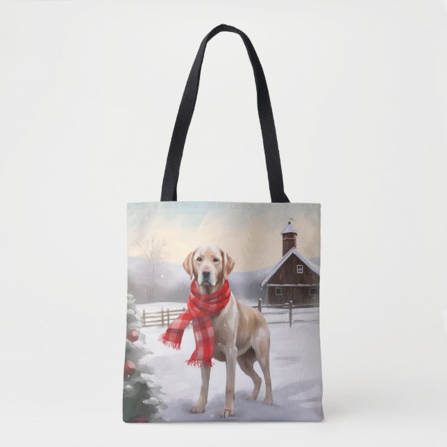 Bolsa Tote Cachorro Labrador no Natal da Neve (Frente)