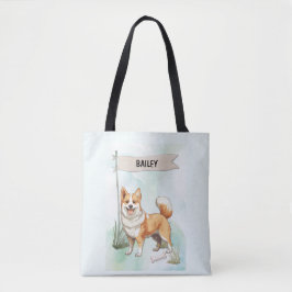 Bolsa Tote Cachorro Lundehund Norueguês Aquarela Personalizad