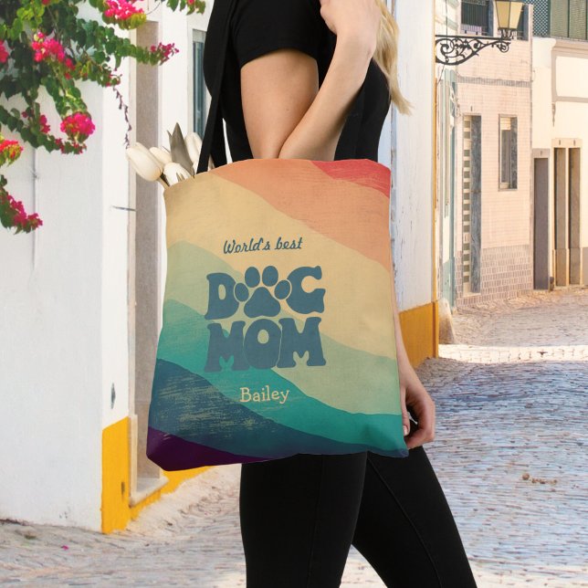Bolsa Tote Cachorro Mãe Retro Groovy Rainbow All-Over-Impress (Criador carregado)