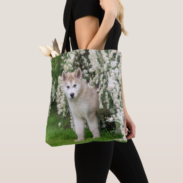 Bolsa Tote Cachorro Malamute do Alasca em Flores Foto (Close Up)