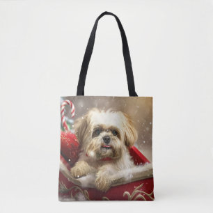 Bolsa Tote Cachorro Malti Tzu Festa de Natal