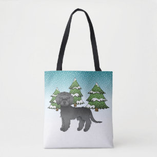Bolsa Tote Cachorro Mini Goldendoododle Negro Em Uma Floresta